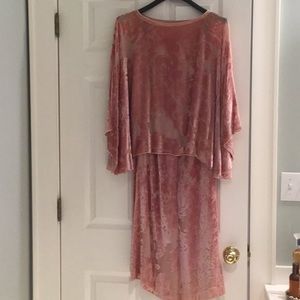 Exquisite silk cut velvet 2 piece dusty rose gown.